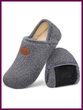 Teddy Fleece Slip On House Slippers Non-Slip Rubber Sole